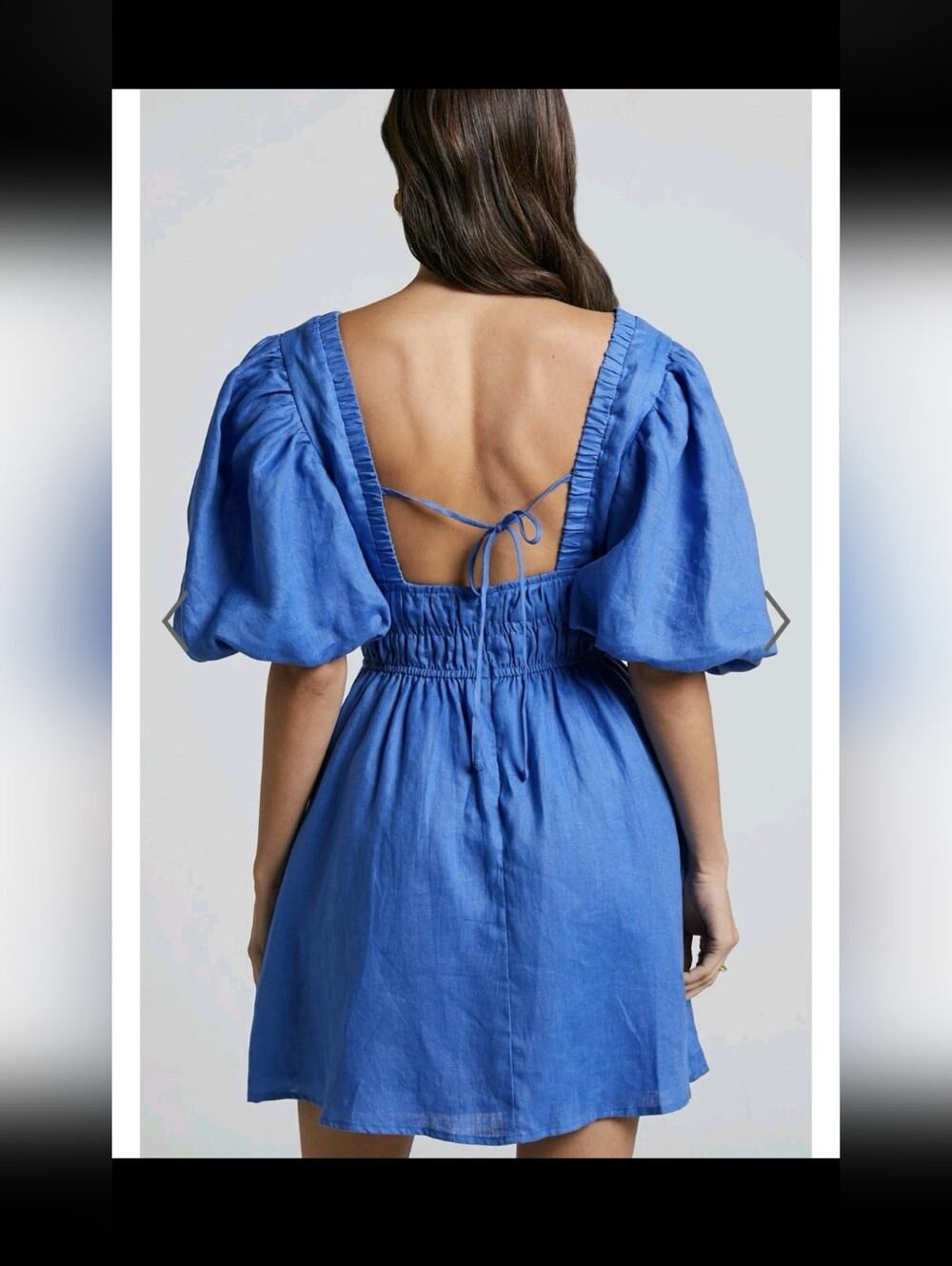 Amalie The Label Khalia Linen Plunge Puff Sleeve Mini Dress, Blue Size 0 - Picture 6 of 12